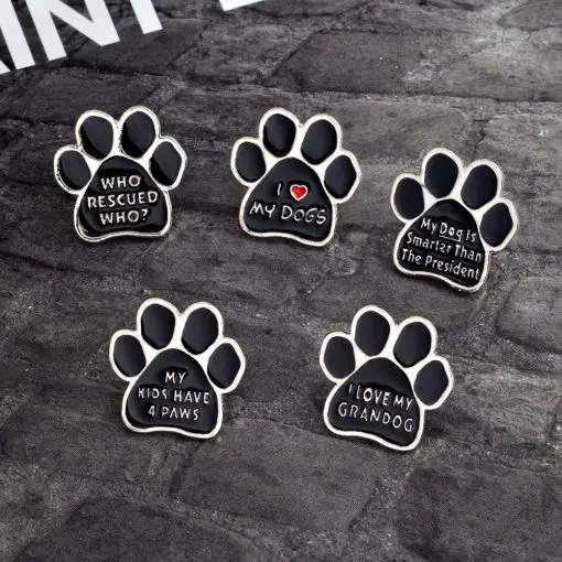 Black Alloy Porcelain Dog Footprints Brooch Pin Pins Retail GlamorousDogs