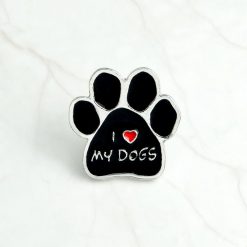 Black Alloy Porcelain Dog Footprints Brooch Pin Pins Retail GlamorousDogs I Love My Dogs 