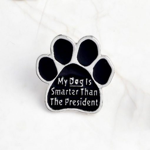 Black Alloy Porcelain Dog Footprints Brooch Pin Pins Retail GlamorousDogs My Dog Is Smarter..