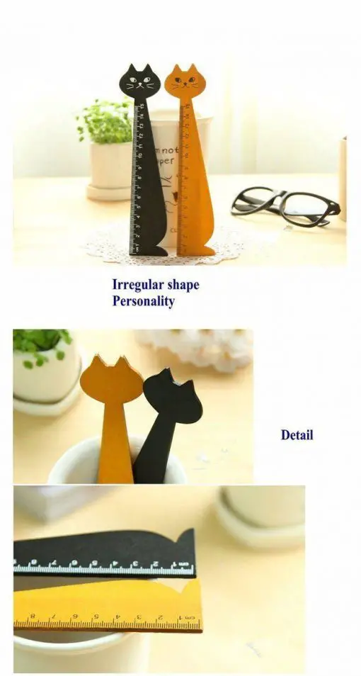 Cartoon Cute Cat Modeling Solid Wood Ruler Stunning Pets