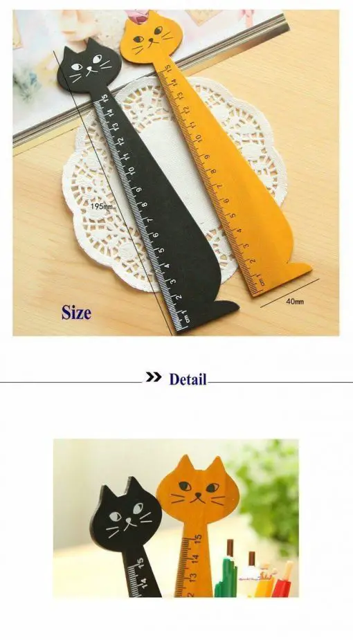 Cartoon Cute Cat Modeling Solid Wood Ruler Stunning Pets