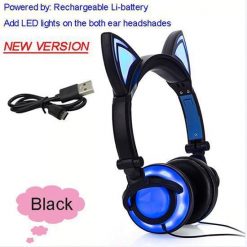 Cat Ear Headphone with Glowing LED Light Stunning Pets New Black United States 