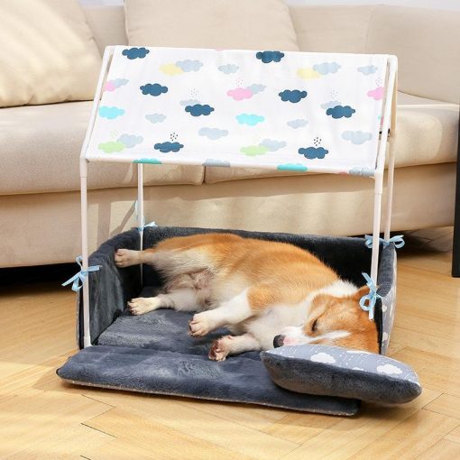 Cozy Washable Home Shaped Bed for Puppies, Cats & Small Dogs Small Dog Bed GlamorousDogs Blue Length: 24.8'' (63cm) Width: 16.9'' (43cm) Height: 24.8'' (63CM)