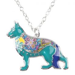 Dog Choker Necklace Collar pendant German Shepherd Necklace GlamorousDogs 1.57" x 1.73" Blue