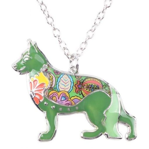 Dog Choker Necklace Collar pendant German Shepherd Necklace GlamorousDogs 1.57" x 1.73" Green