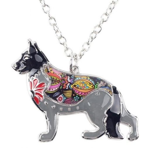 Dog Choker Necklace Collar pendant German Shepherd Necklace GlamorousDogs 1.57" x 1.73" Grey