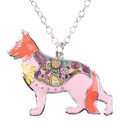 Dog Choker Necklace Collar pendant German Shepherd Necklace GlamorousDogs 1.57" x 1.73" Pink