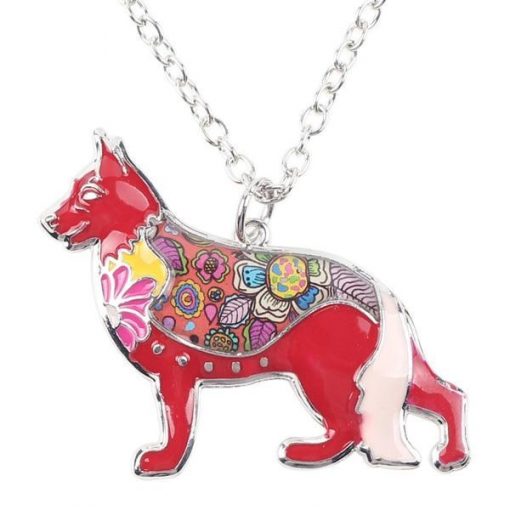 Dog Choker Necklace Collar pendant German Shepherd Necklace GlamorousDogs 1.57" x 1.73" Red