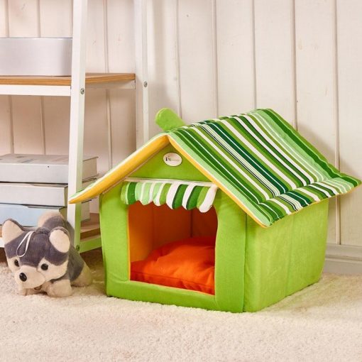 DOGMANSION: Indoor Dog House With Removable Cover Dogs Bed GlamorousDogs Green S(13.7'in*11.8in*13.7in)
