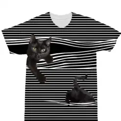 Funny Casual Striped Black Cat Tee for Women July Test GlamorousDogs S Black With White Stripes