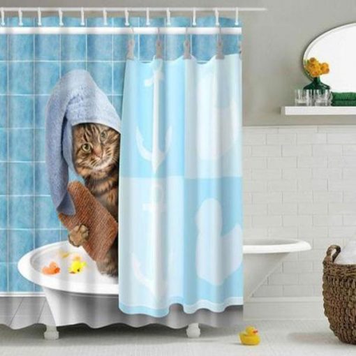 Funny Unique Cat Taking a Bath Shower Curtain Stunning Pets 48x72inch