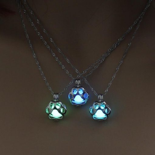 Glow in the Dark Paw necklace Stunning Pets