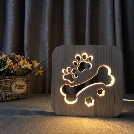 LED Night Light Wooden Lamp |Gift Idea for Pet Lovers July Test GlamorousDogs Paw Bone Lamp