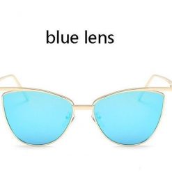 Novelty Cat Eye Sunglasses Stunning Pets gold frame blue 