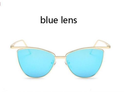 Novelty Cat Eye Sunglasses Stunning Pets gold frame blue