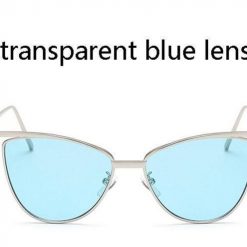Novelty Cat Eye Sunglasses Stunning Pets silver frame blue 
