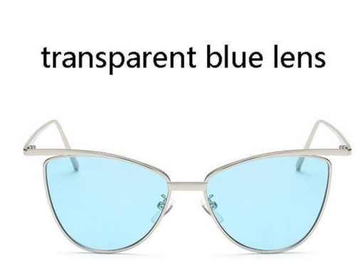 Novelty Cat Eye Sunglasses Stunning Pets silver frame blue