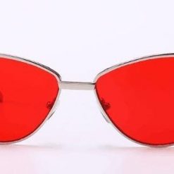 Novelty Cat Eye Sunglasses Stunning Pets silver frame red len 