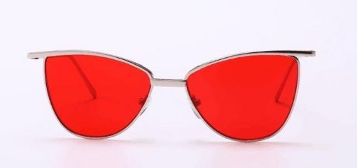 Novelty Cat Eye Sunglasses Stunning Pets silver frame red len