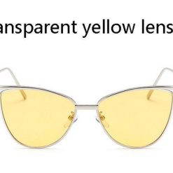 Novelty Cat Eye Sunglasses Stunning Pets silver frame yellow 