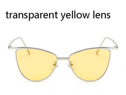 Novelty Cat Eye Sunglasses Stunning Pets silver frame yellow