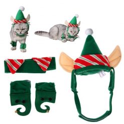 Pet Christmas Green Hat + Necklace + Feet Sleeve Stunning Pets