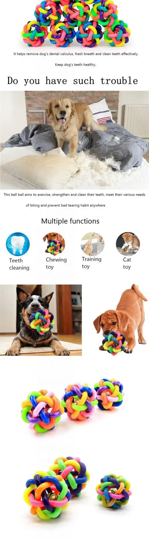 Soft & Durable Pet Chew Toy (2 pcs/rainbow colors/bouncy rubber) 4