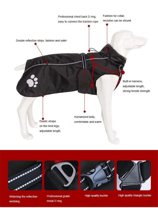 HQ Thick Winter Raincoat For medium And Larger Dog Breeds 10