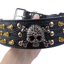 Easy Adjustable Skull Spiked Dog Collar - Made of Strong Leather 15
