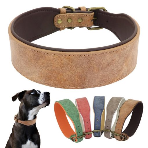 Wide Soft Dog Collar For Medium and Bigger Dogs (Natural Leather) 1