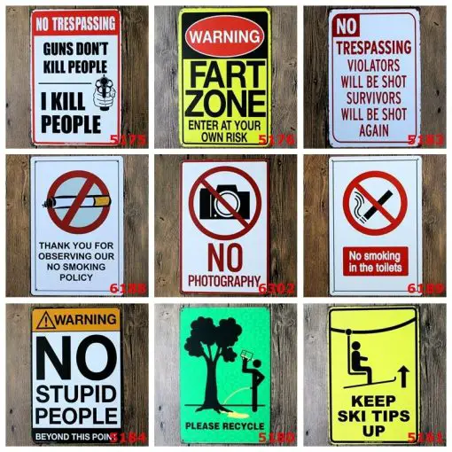 Warning Fart Zone Metal Signage No Smoking No Photography Tin Signs 1