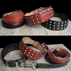 Luxury HQ Natural Leather Dog Collar and Leash (studded Collar) 11