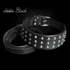 Luxury HQ Natural Leather Dog Collar and Leash (studded Collar) 8