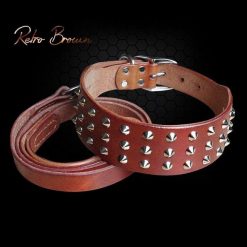 Luxury HQ Natural Leather Dog Collar and Leash (studded Collar) 12