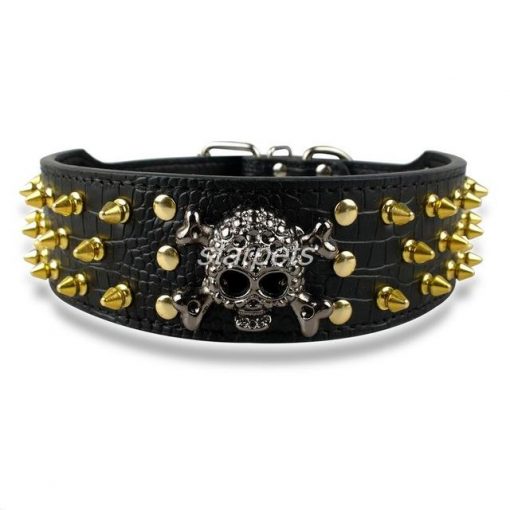 Easy Adjustable Skull Spiked Dog Collar - Made of Strong Leather 10