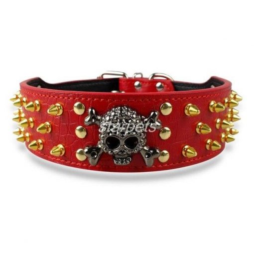 Easy Adjustable Skull Spiked Dog Collar - Made of Strong Leather 2