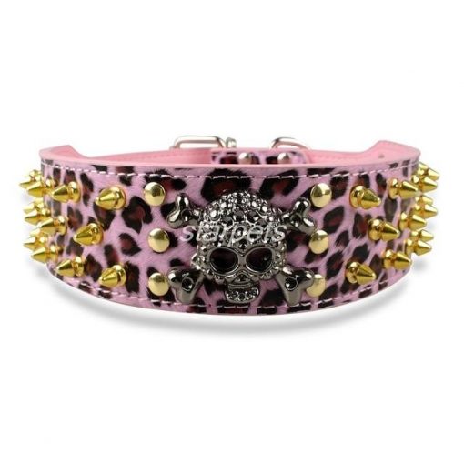 Easy Adjustable Skull Spiked Dog Collar - Made of Strong Leather 3