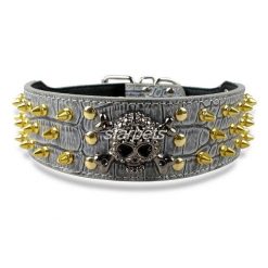 Easy Adjustable Skull Spiked Dog Collar - Made of Strong Leather 14