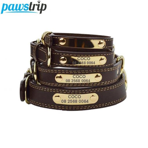 HQ Leather Dog Collar With ID Editable Pad - Various Options 1