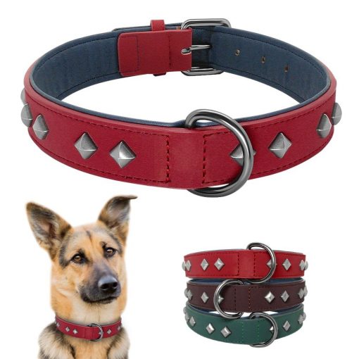 Easily Adjustable Spiked Leather Dog Collar - Medium/Bigger Dogs 1
