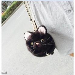 Realistic Fur Cat Purse With Adjustable Metal Strap | Free Shipping Stunning Pets black