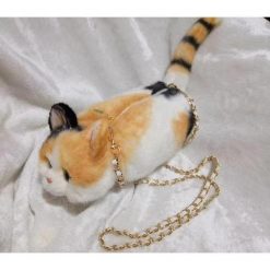 Realistic Fur Cat Purse With Adjustable Metal Strap | Free Shipping Stunning Pets yellow 