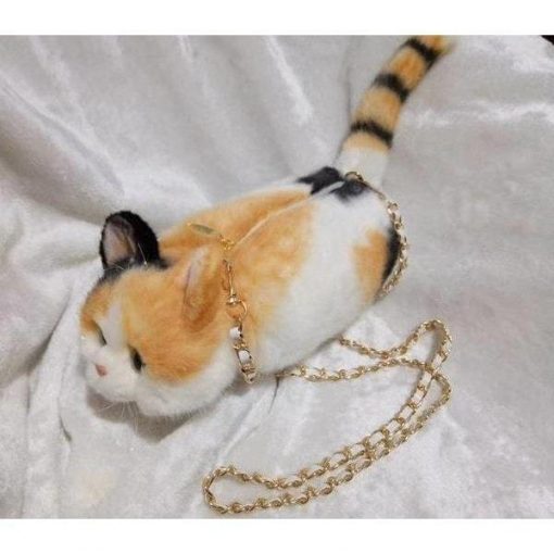 Realistic Fur Cat Purse With Adjustable Metal Strap | Free Shipping Stunning Pets yellow