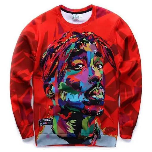 Sweatshirt for men autumn hoodies long sleeve tops red color Tupac Outfit Stunning Pets 8804 S