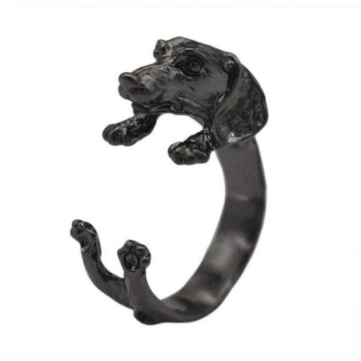 Vintage Fashionable Pet Ring for Women | Best Gift for Pet Lovers August Test GlamorousDogs Black Gun Plated Dachshund Resizable